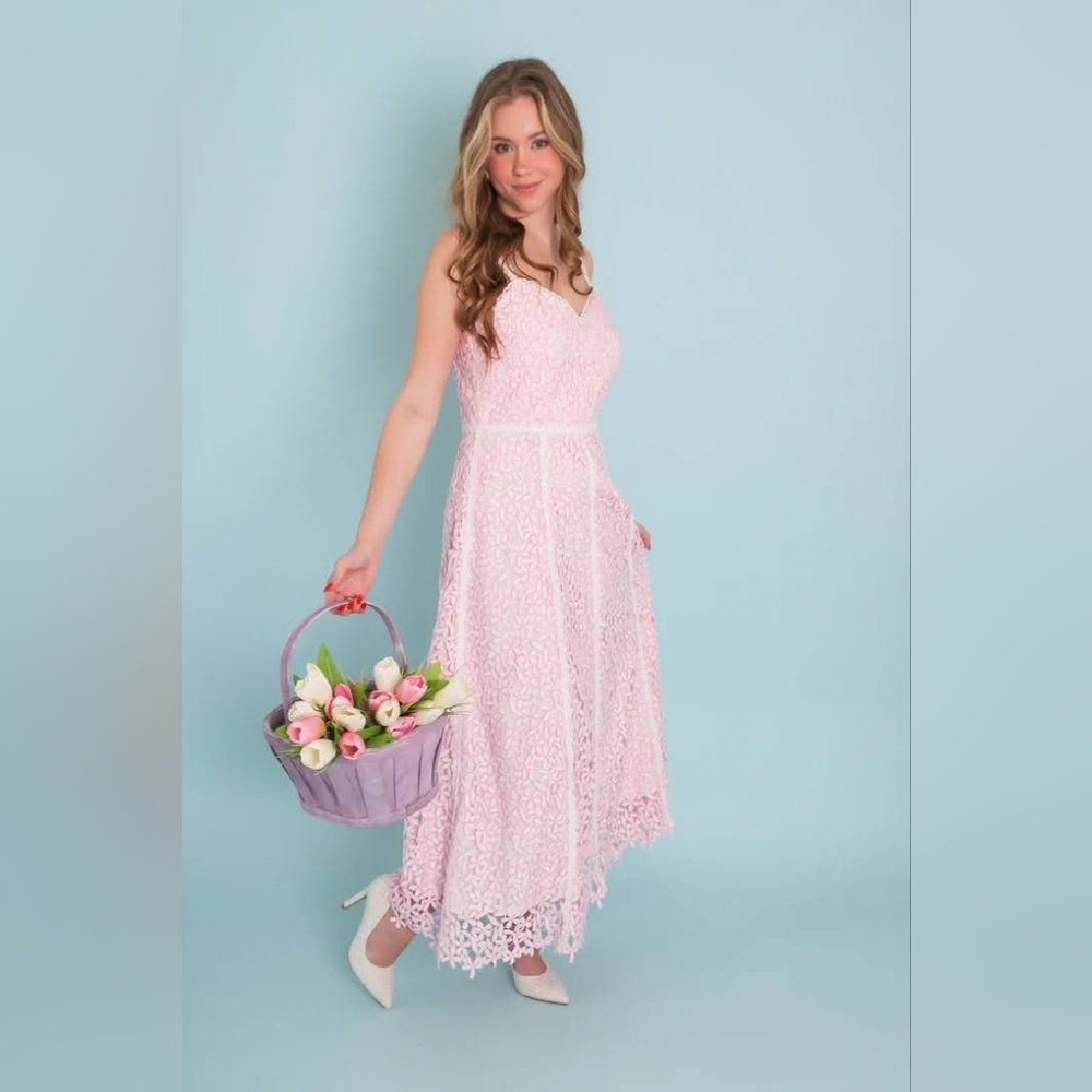 Elegant Pink Lace Maxi Dress - Picture 3 of 6